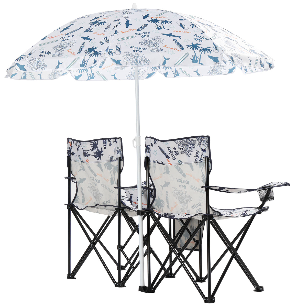 2-Seat Folding Outdoor Chair with Removable Sun Umbrella