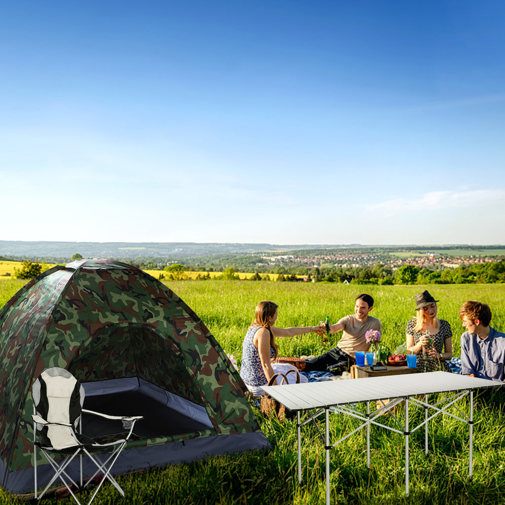 Folding Camping Chair, Iron Frame (Grey / Off-White)