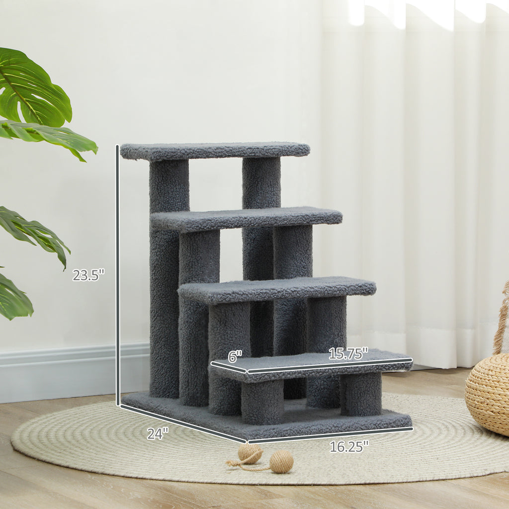 4-Step Carpeted Pet Stairs with Scratching Post (25 in)
