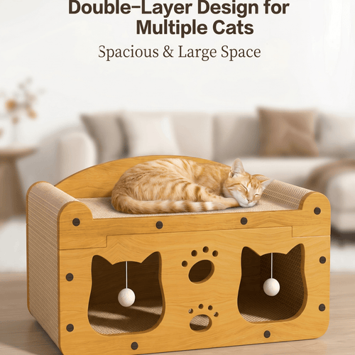 2-Tier Cat Scratcher House with Bed