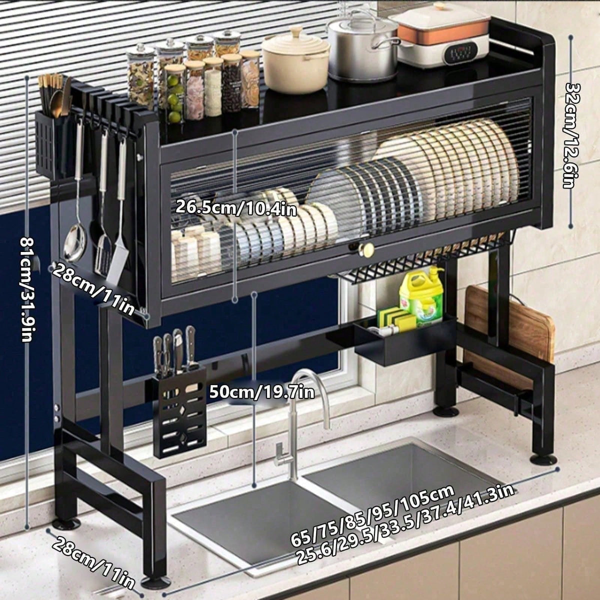 2-Tier Countertop Dish Drying Rack with Cover