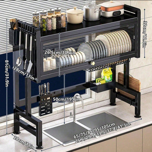 2-Tier Countertop Dish Drying Rack with Cover