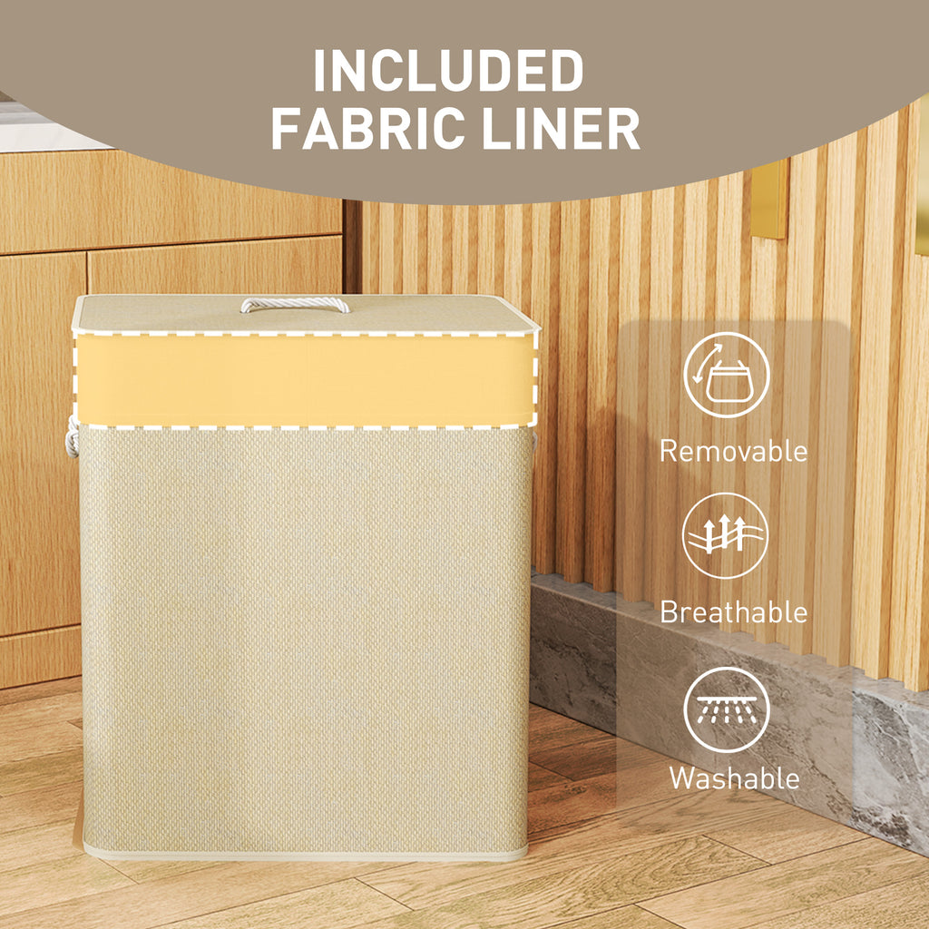 Double Bamboo Laundry Hamper with Lids (26.4 gal)