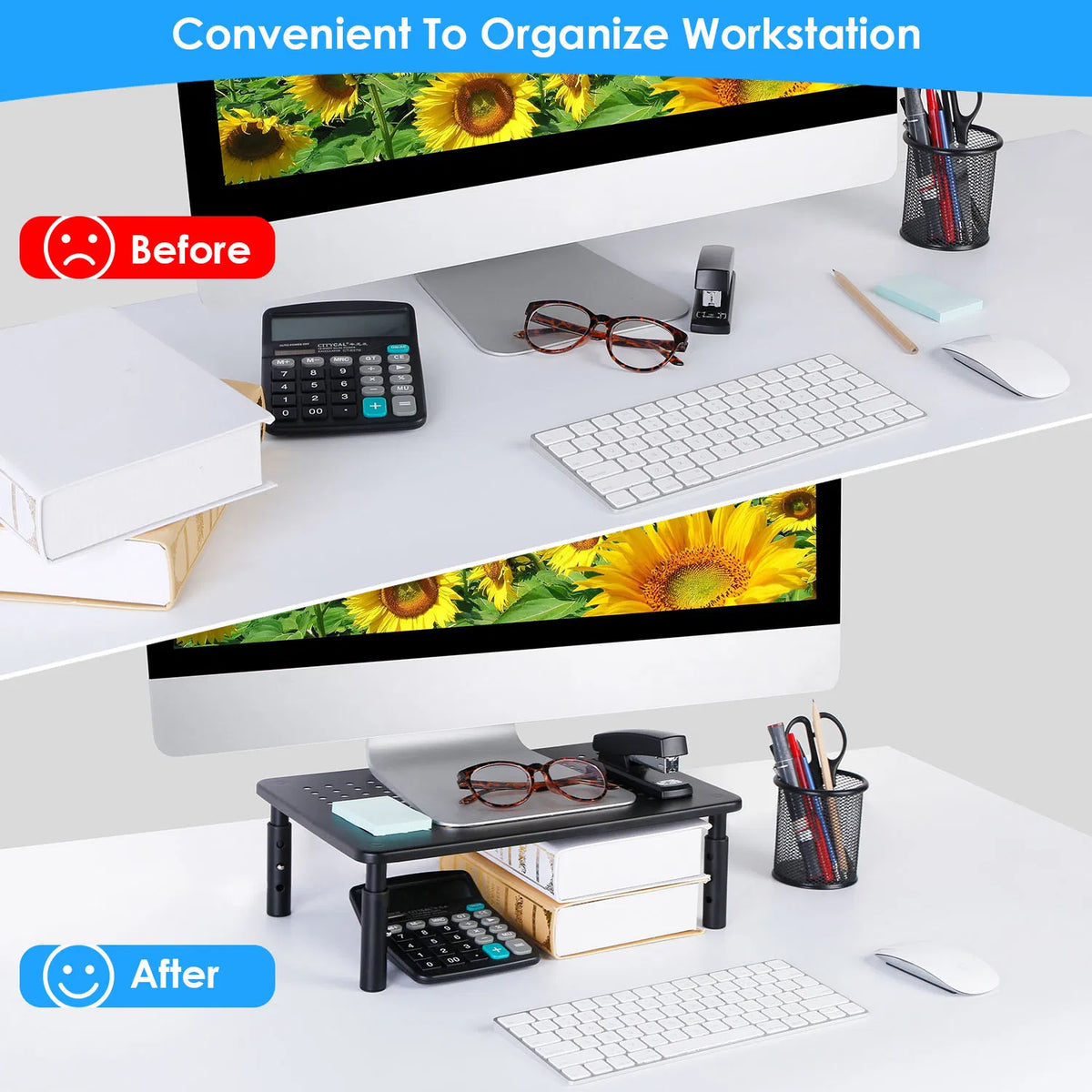 3-Level Adjustable Monitor Stand (Metal Mesh, Black)
