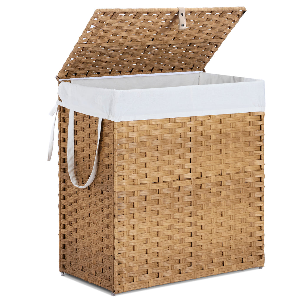 Woven Laundry Basket with Lid, 90 L (Gray)