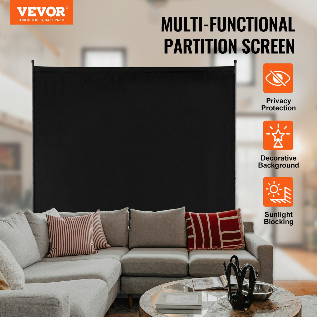 Single-Panel Room Divider (6 ft, Black)