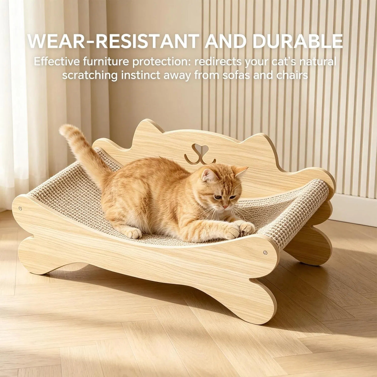 Cat Scratcher Bed with Hammock (Solid Wood Frame)