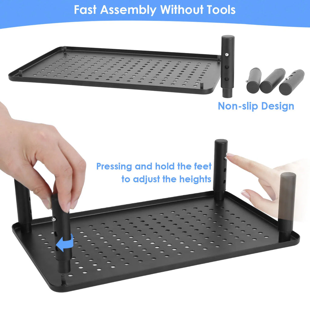 3-Level Adjustable Monitor Stand (Metal Mesh, Black)