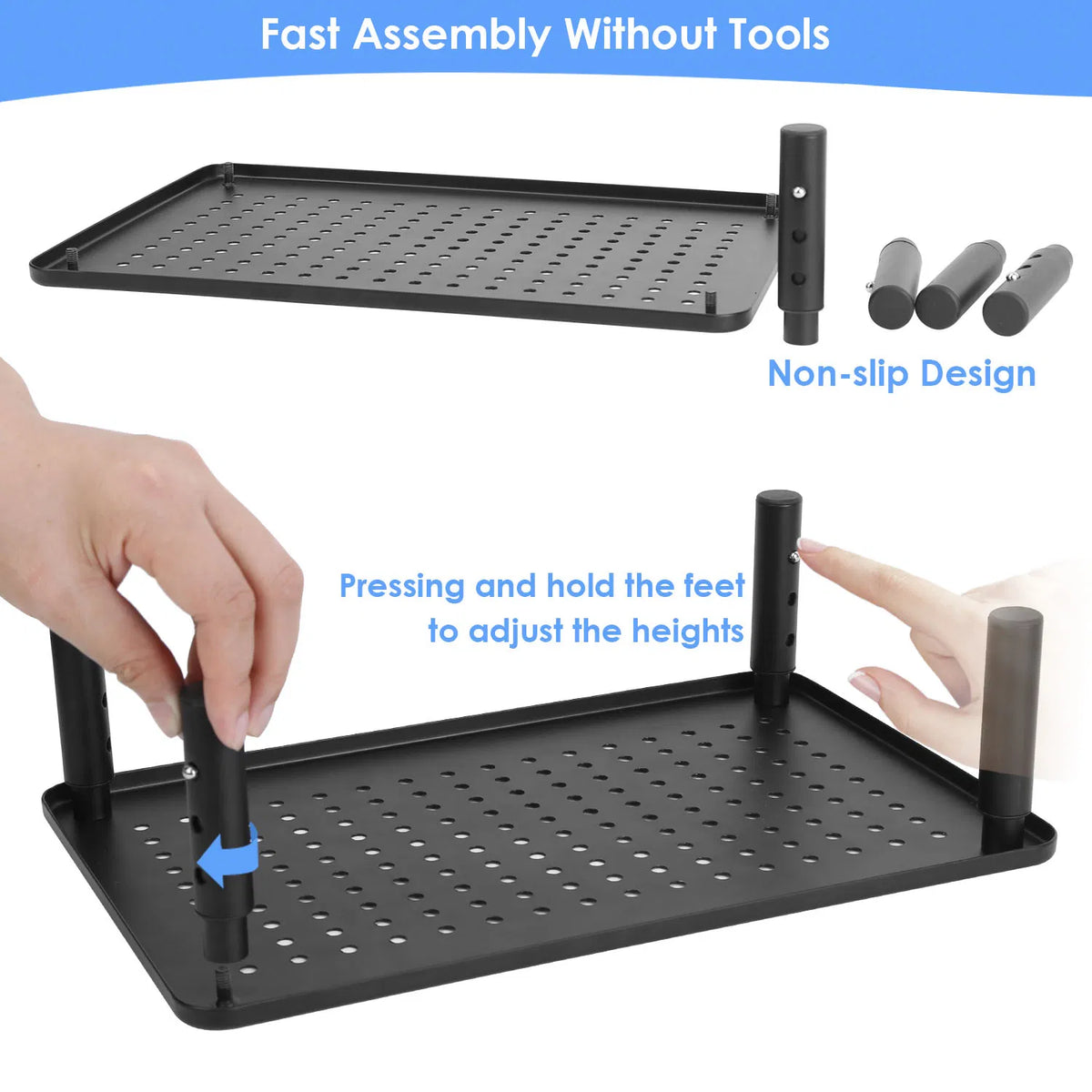 3-Level Adjustable Monitor Stand (Metal Mesh, Black)