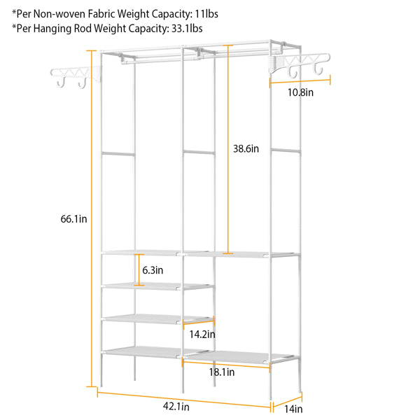 Freestanding Fabric Wardrobe with 4 Shelves & Hanging Rail