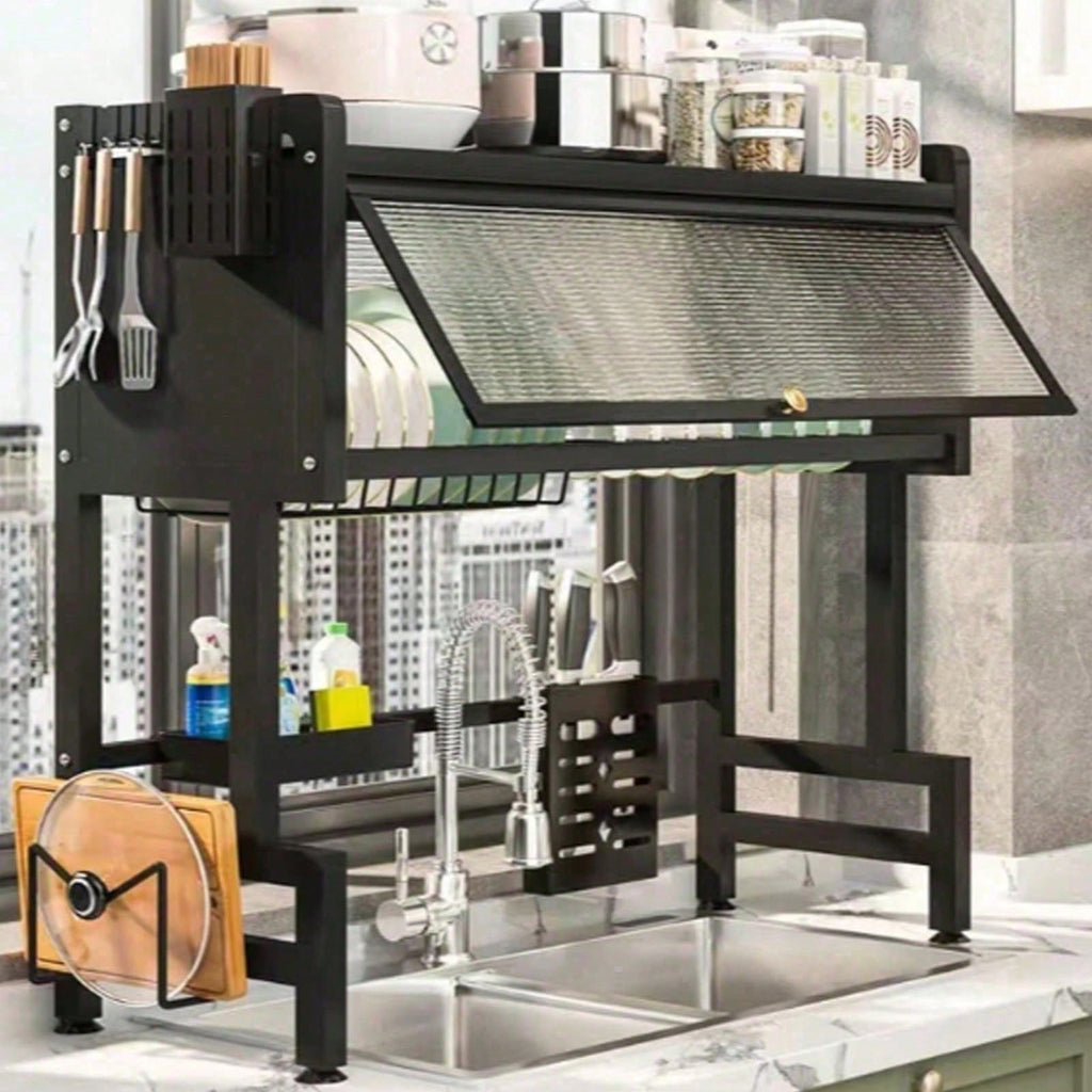 2-Tier Countertop Dish Drying Rack with Cover