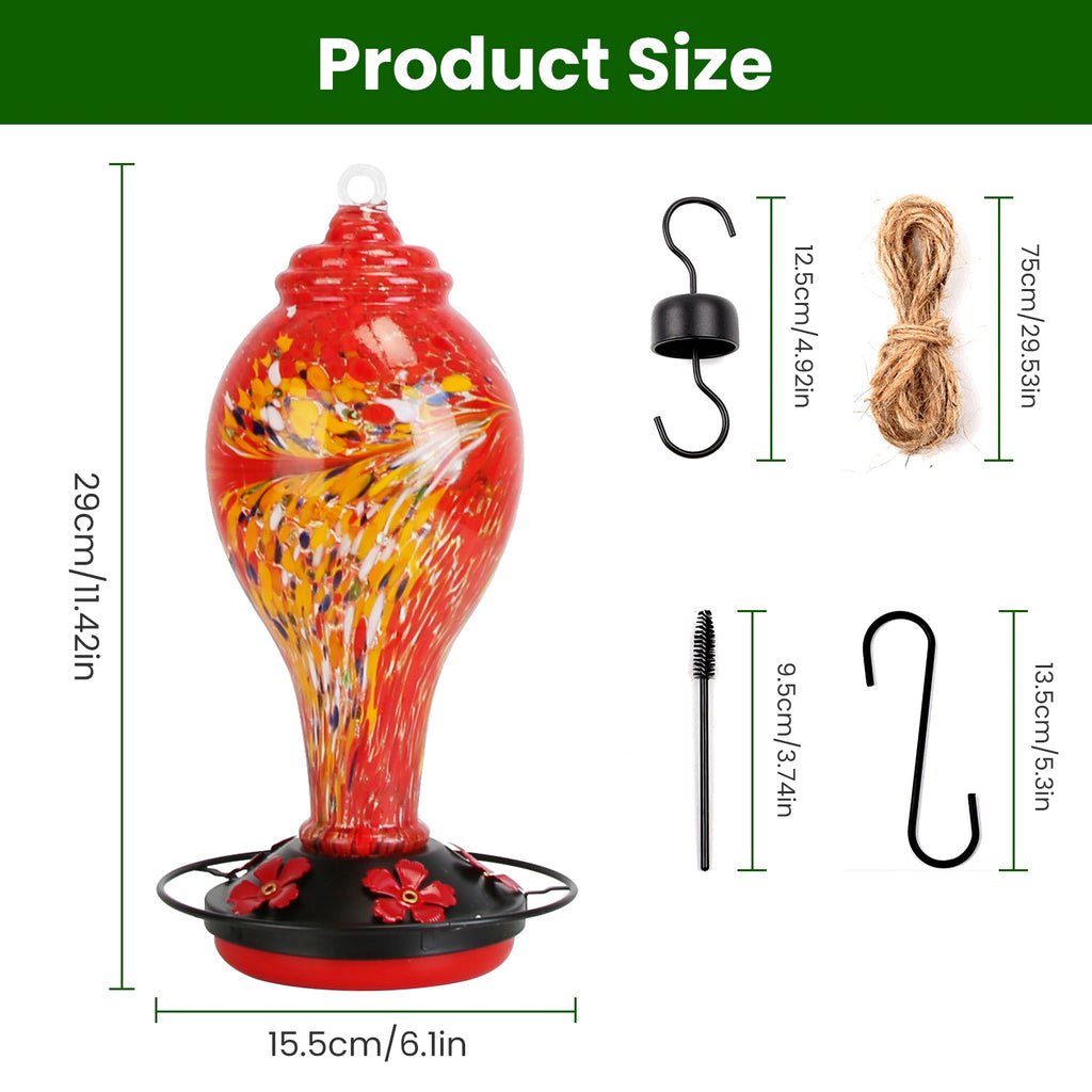 Hand-Blown Glass Hummingbird Feeder (33 oz)