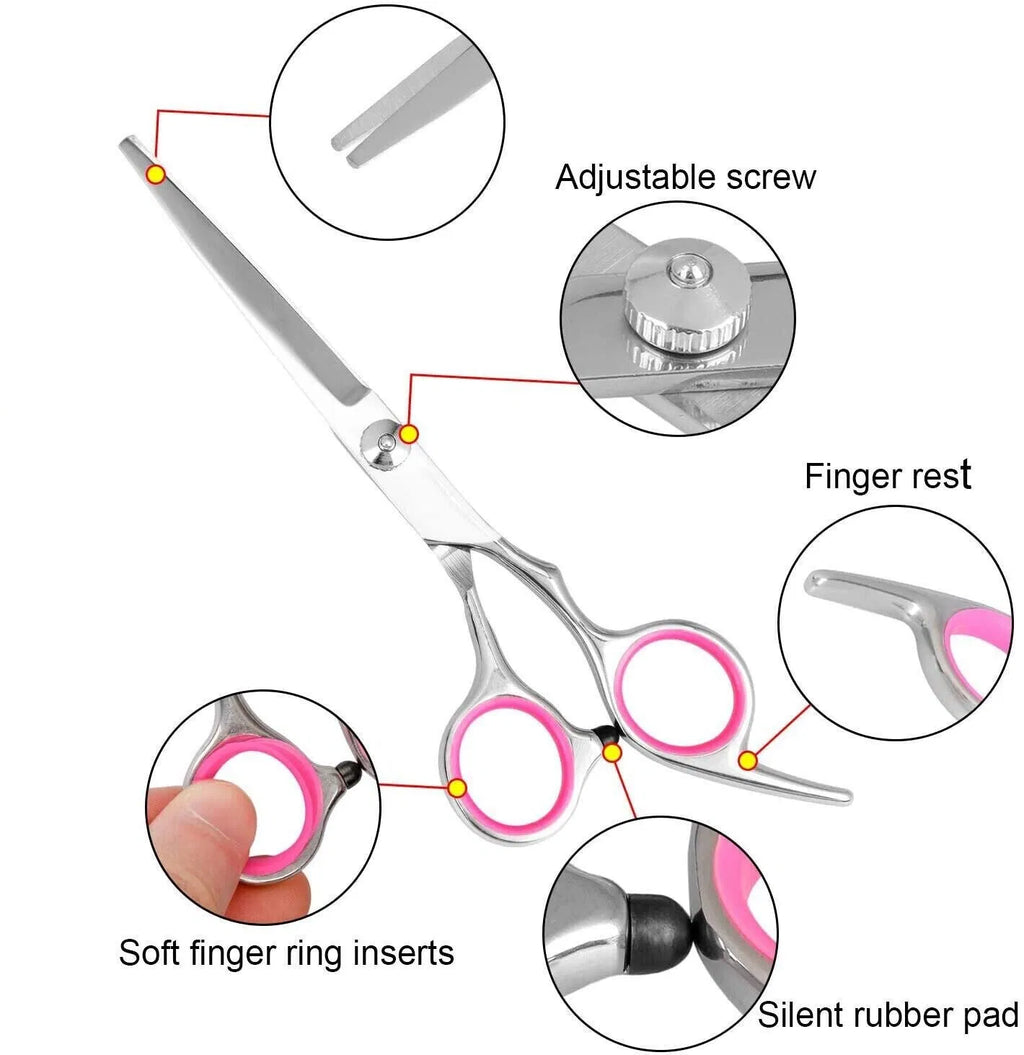 Pet Grooming Scissors Kit (Straight, Curved, Thinning + Comb)