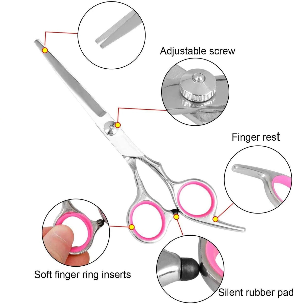 Pet Grooming Scissors Kit (Straight, Curved, Thinning + Comb)