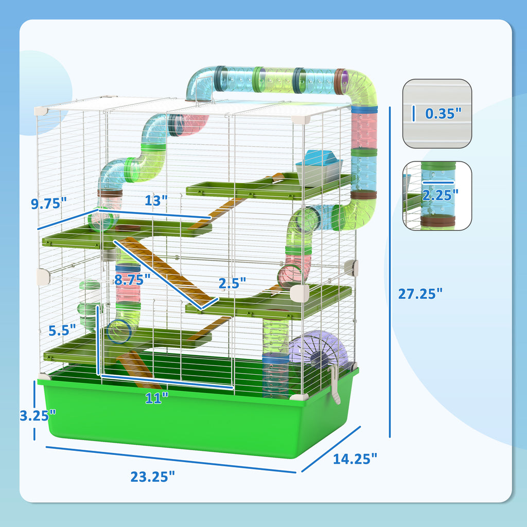 5-Tier Hamster Cage with Tubes & Wheel (23 in)