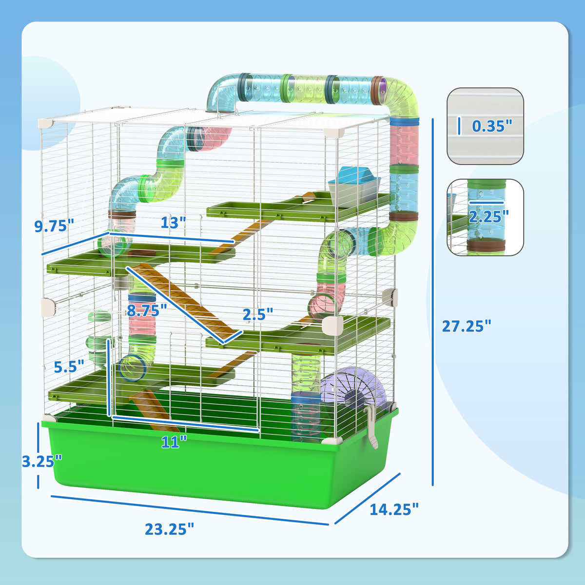 5-Tier Hamster Cage with Tubes & Wheel (23 in)