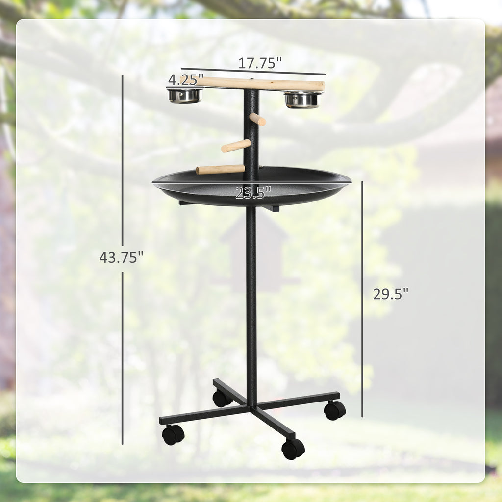 Rolling Bird Play Stand with Perches & Feeding Bowls