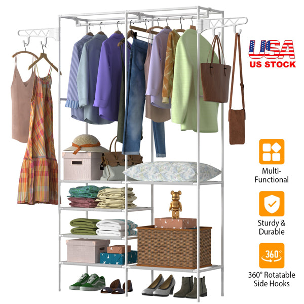 Freestanding Fabric Wardrobe with 4 Shelves & Hanging Rail