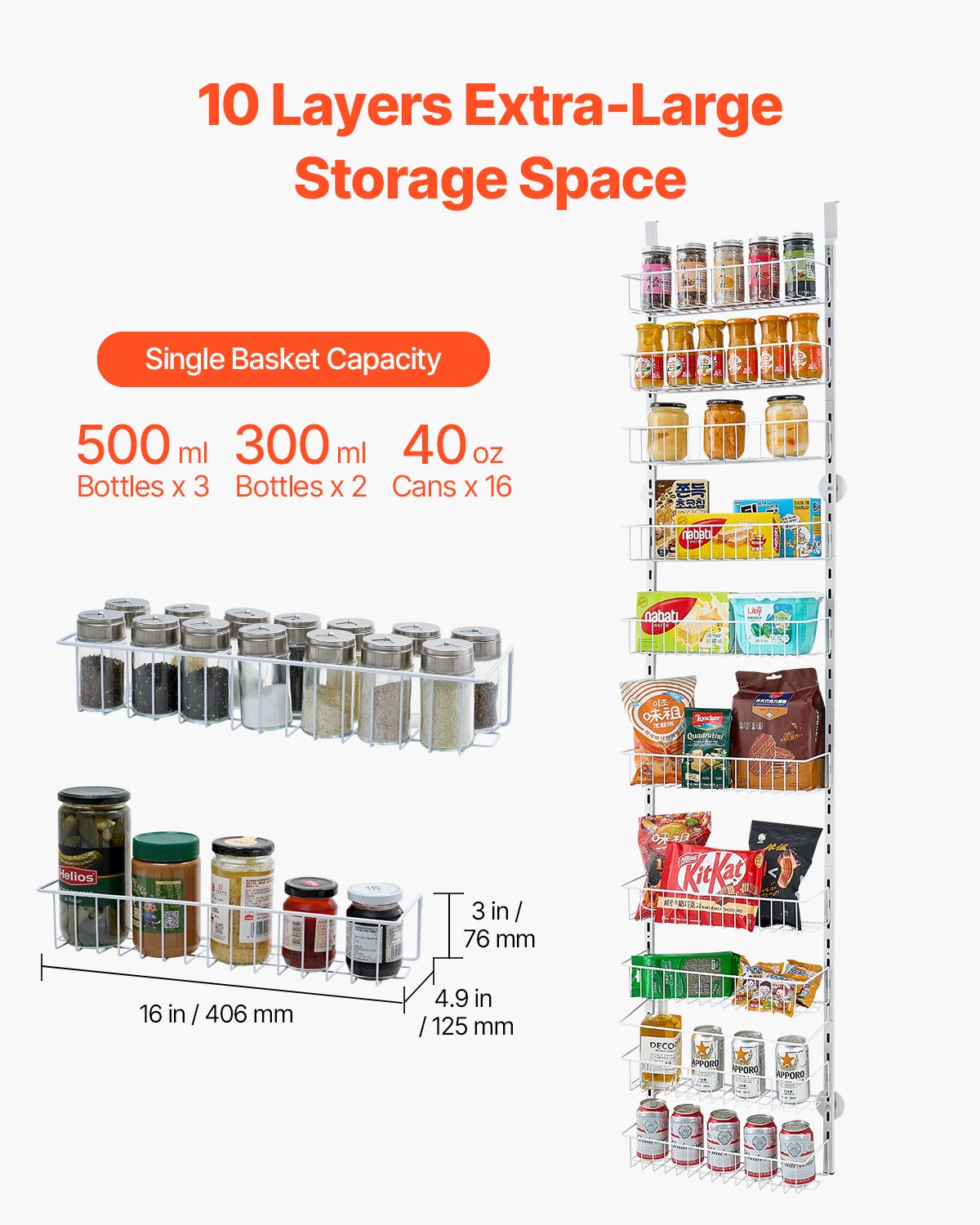 10-Tier Over-the-Door Pantry Organizer (White)
