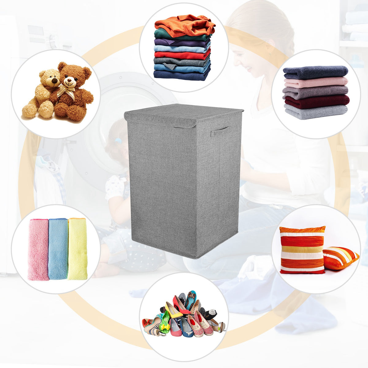 Foldable Laundry Hamper with Lid & Handles
