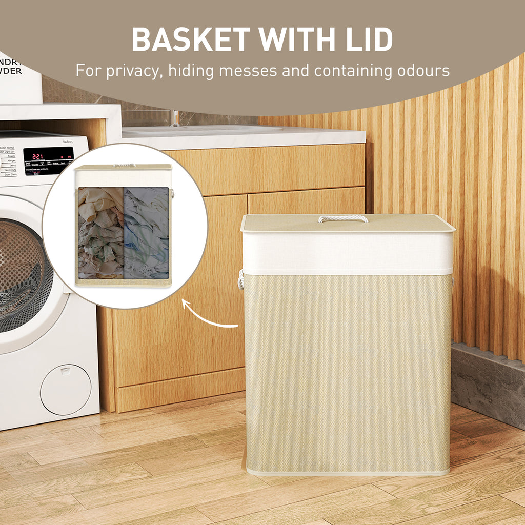 Double Bamboo Laundry Hamper with Lids (26.4 gal)