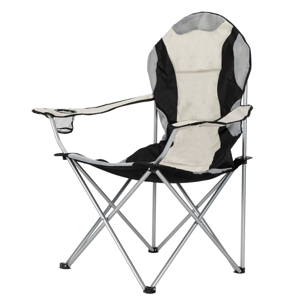 Folding Camping Chair, Iron Frame (Grey / Off-White)