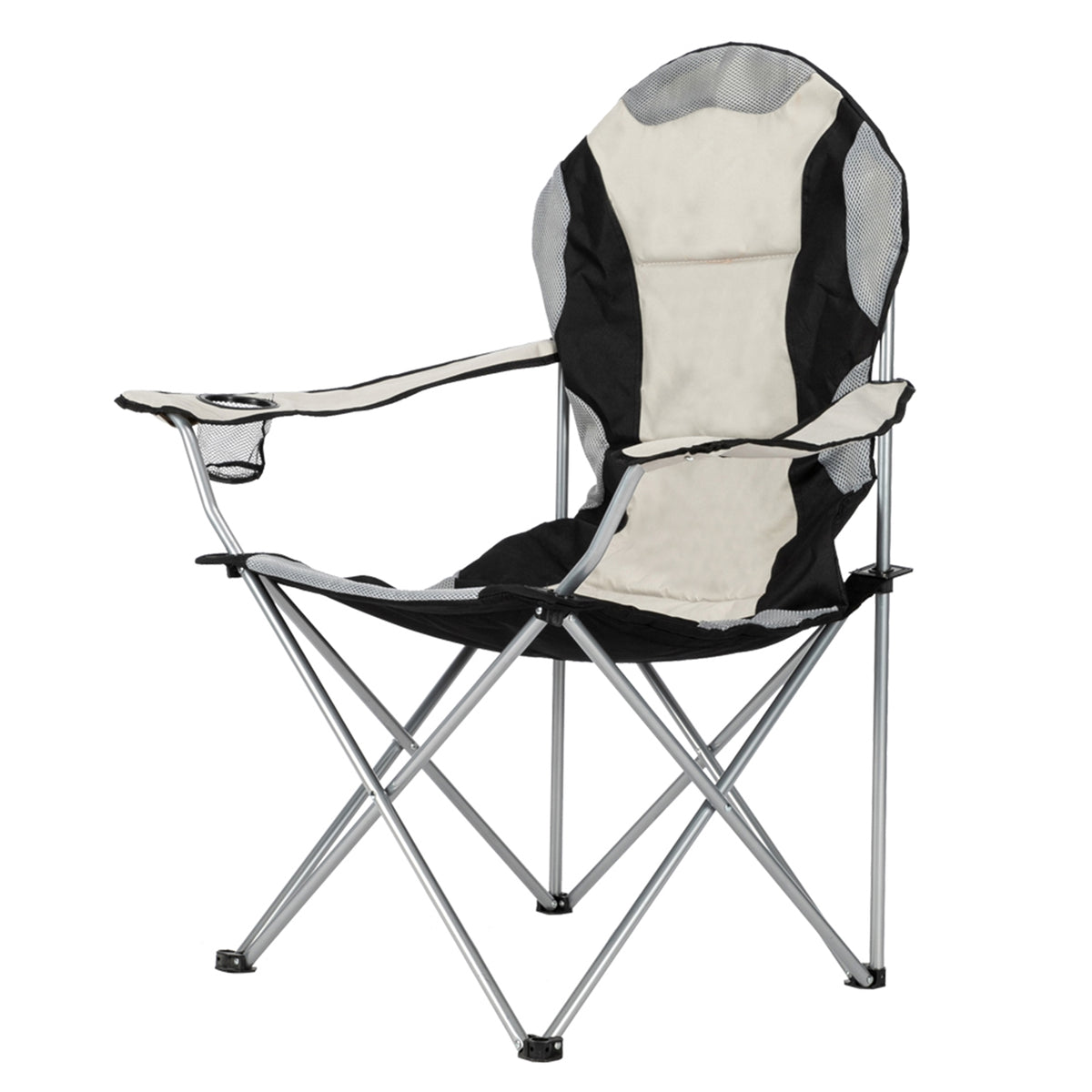 Folding Camping Chair, Iron Frame (Grey / Off-White)