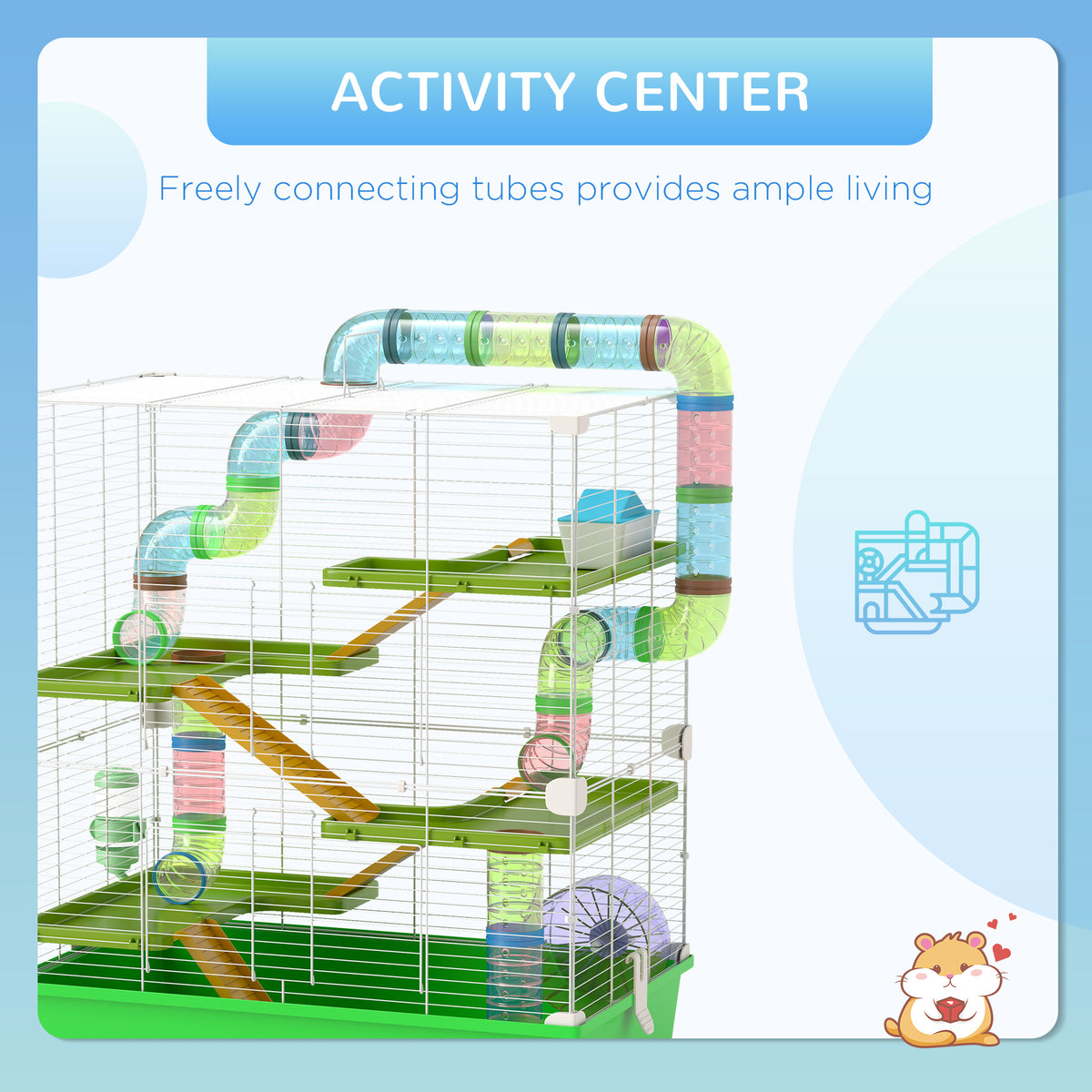 5-Tier Hamster Cage with Tubes & Wheel (23 in)