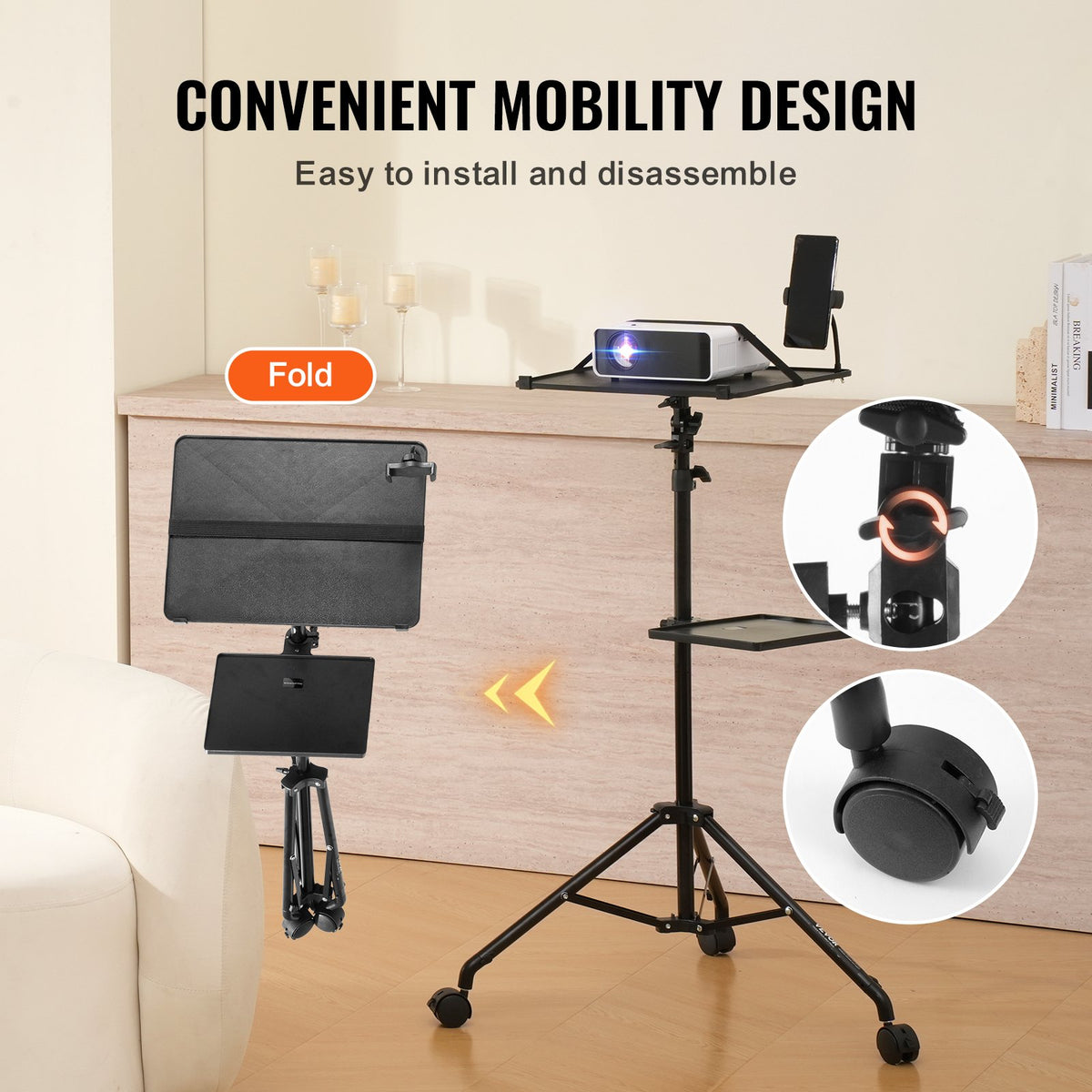 Rolling Projector & Laptop Stand (31–67 in)