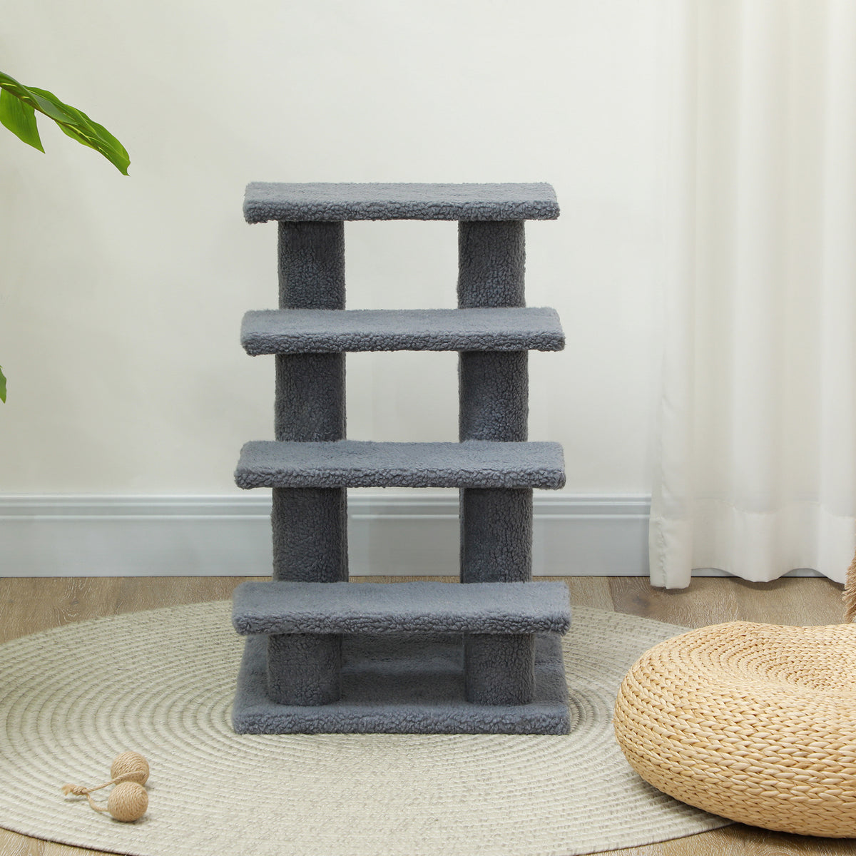 4-Step Carpeted Pet Stairs with Scratching Post (25 in)