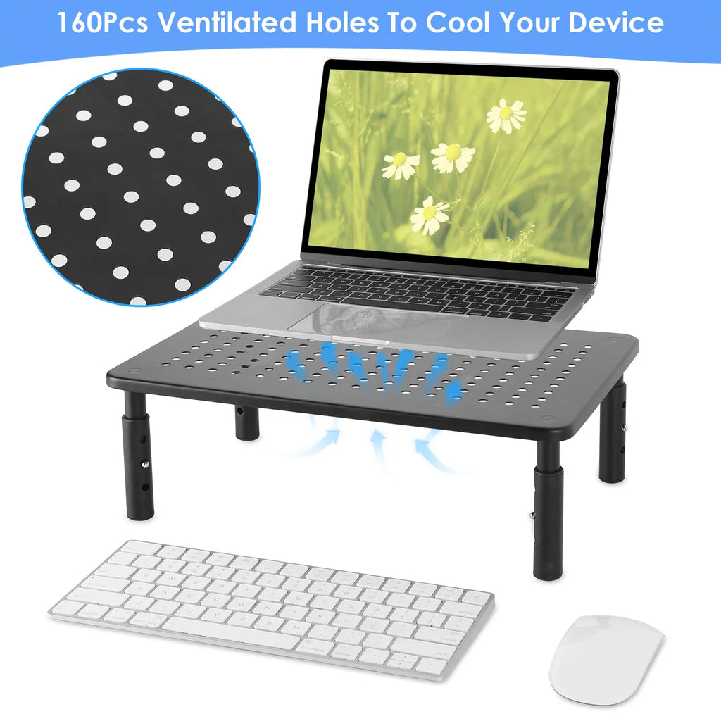 3-Level Adjustable Monitor Stand (Metal Mesh, Black)