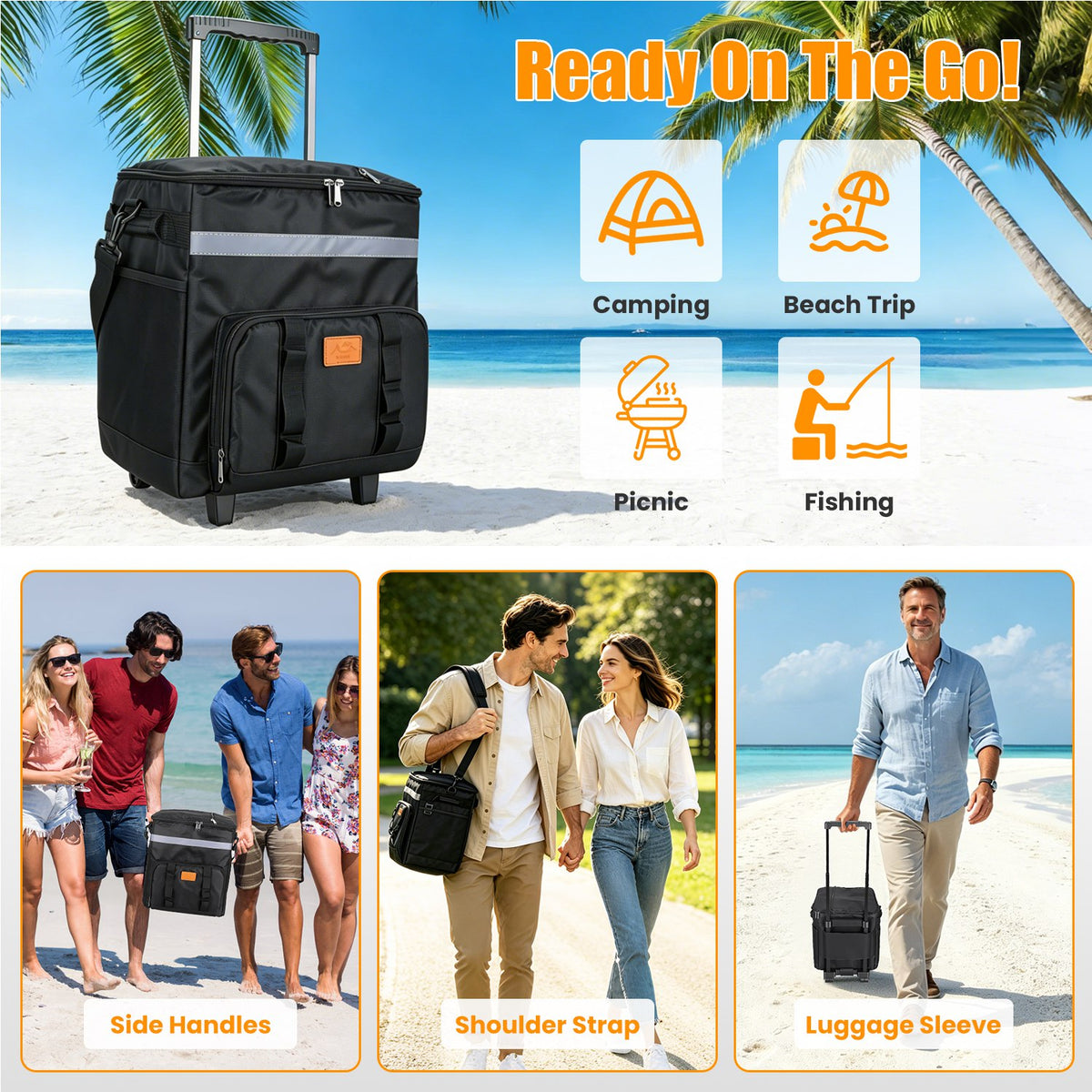 Rolling Cooler Bag with Wheels & Backpack Straps