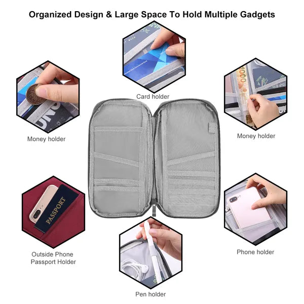 Zippered Travel Passport & Document Wallet