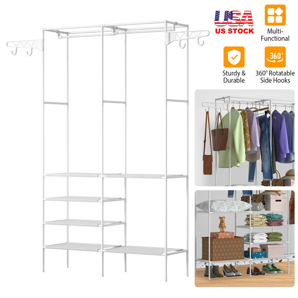Freestanding Fabric Wardrobe with 4 Shelves & Hanging Rail