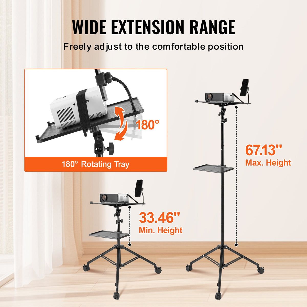Rolling Projector & Laptop Stand (31–67 in)
