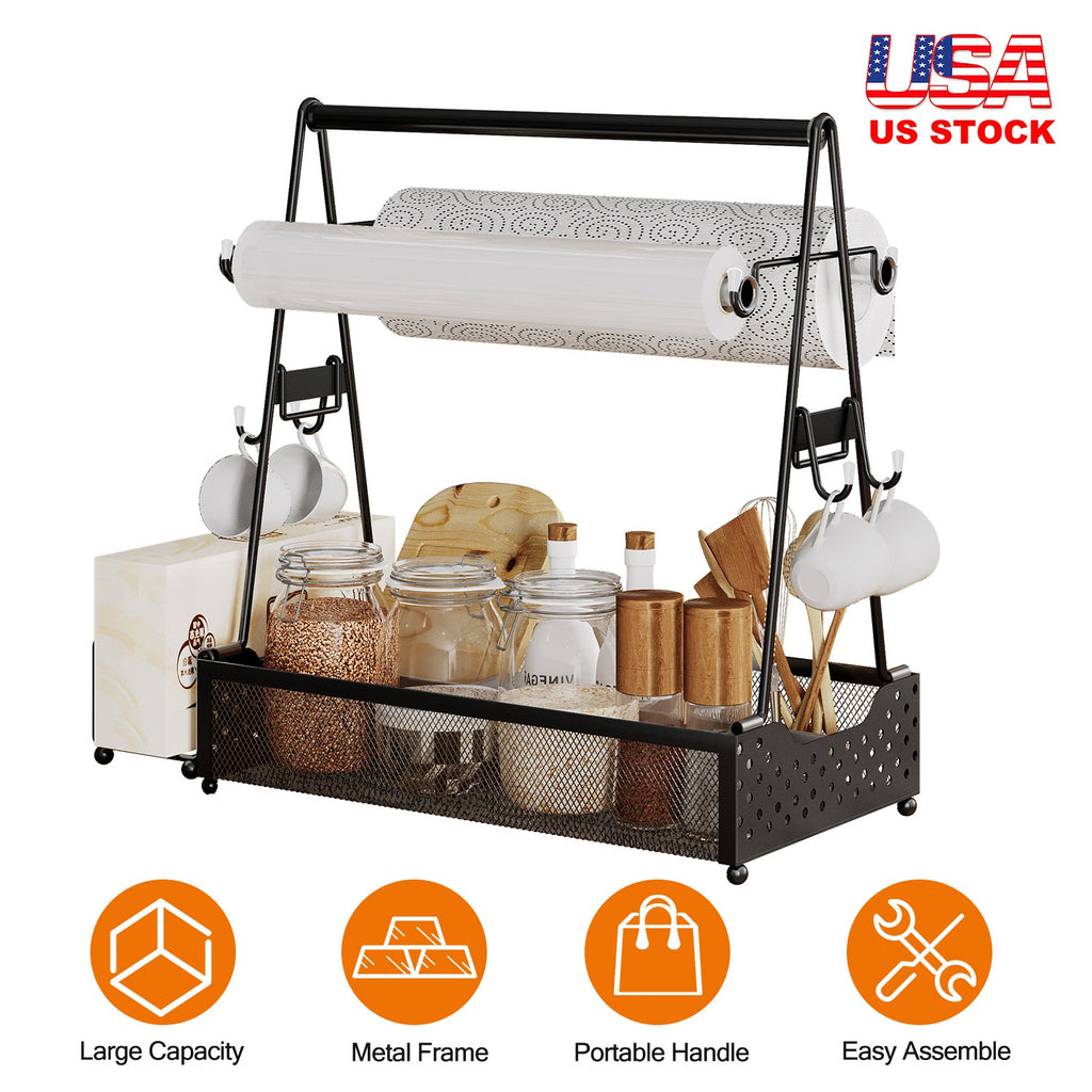 Metal Grill Caddy with Paper Towel Holders