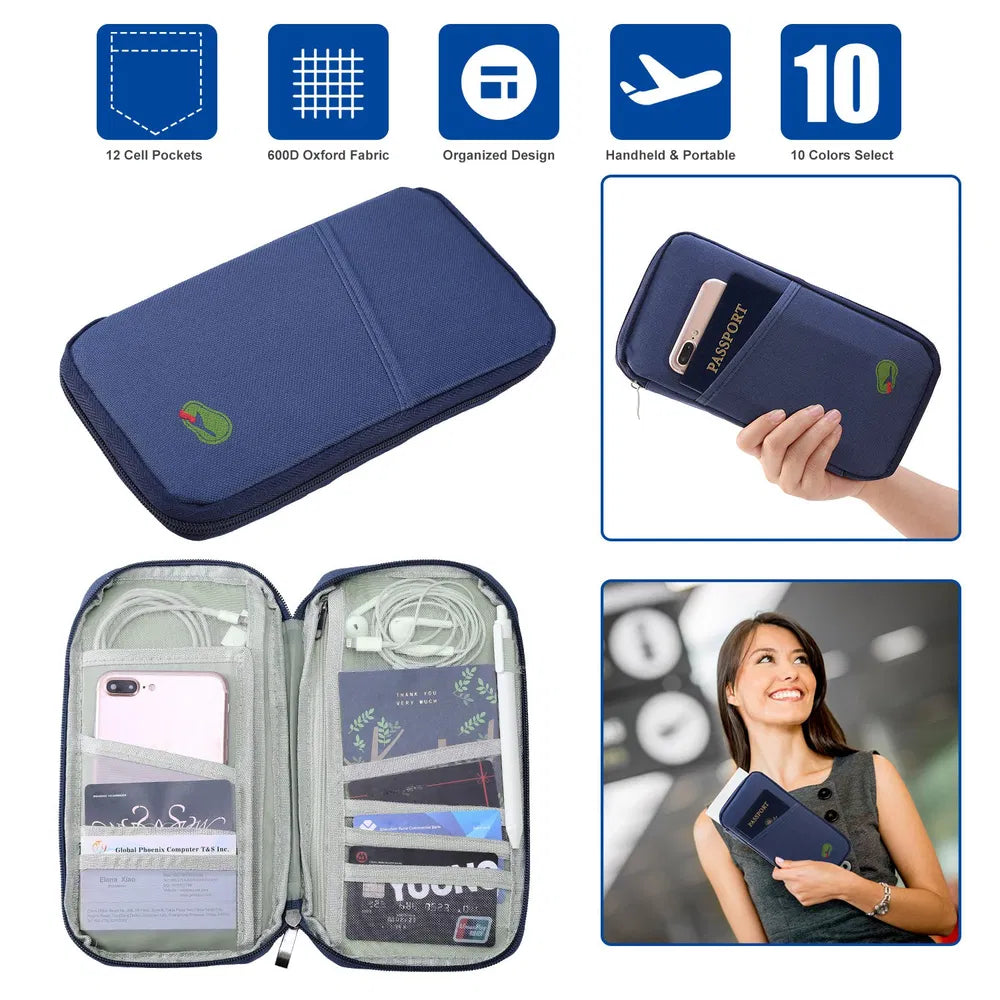 Zippered Travel Passport & Document Wallet