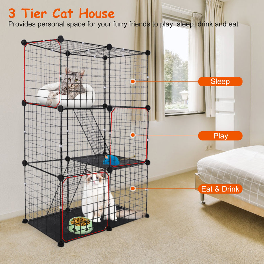 3-Tier Metal Cat Playpen with Ladders