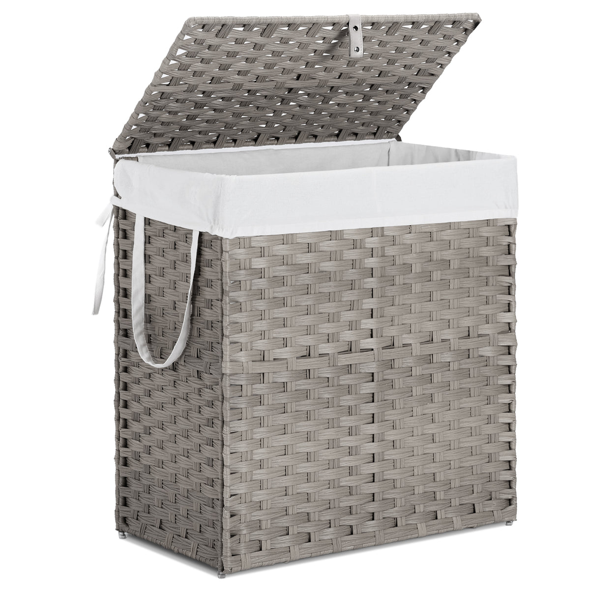 Woven Laundry Basket with Lid, 90 L (Gray)