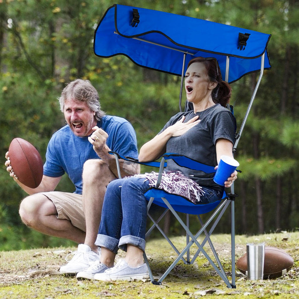 Folding Camping Chair with Shade Canopy & Cup Holder