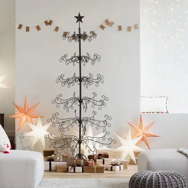 6 ft Black Metal Ornament Display Tree