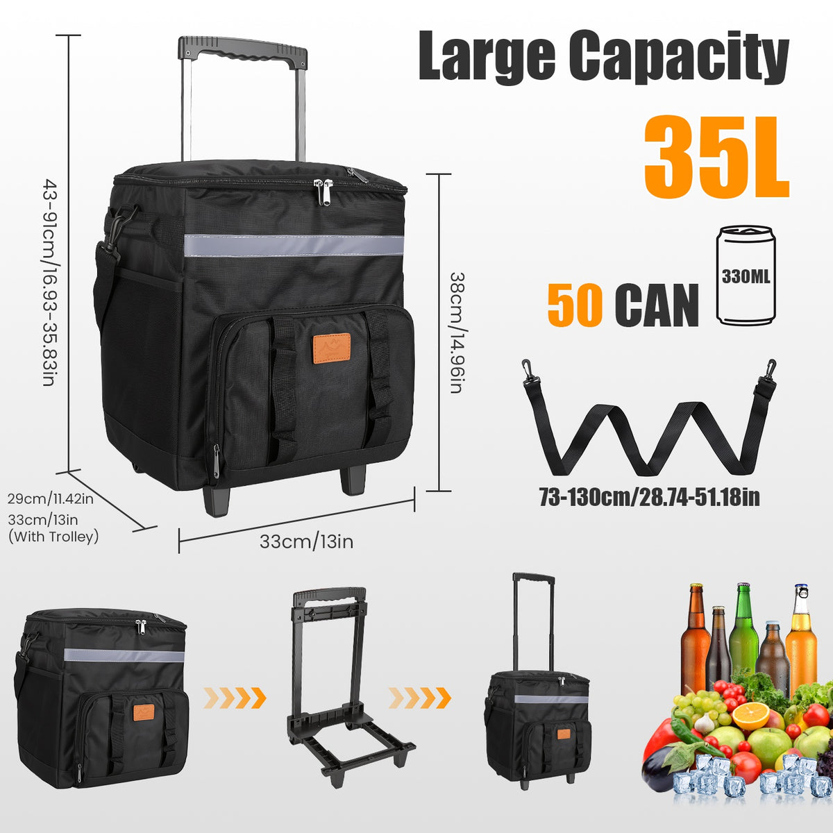 Rolling Cooler Bag with Wheels & Backpack Straps