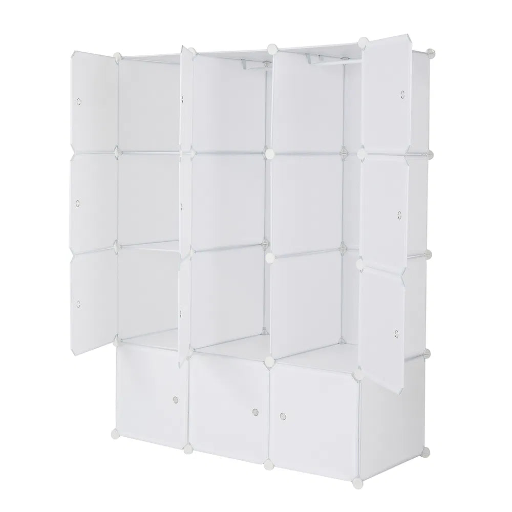 12-Cube Stackable Storage Organizer with Hanging Rod (White)
