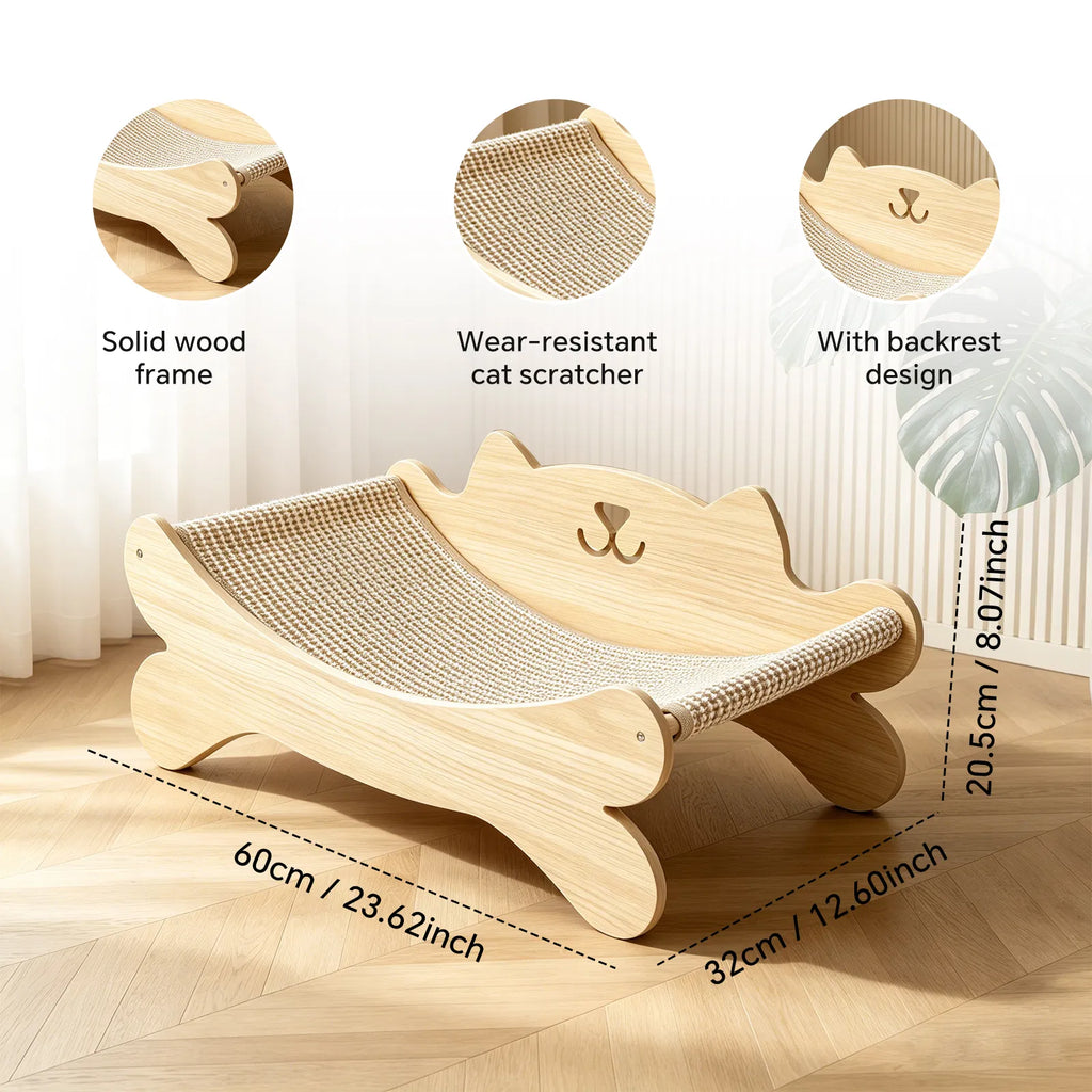 Cat Scratcher Bed with Hammock (Solid Wood Frame)