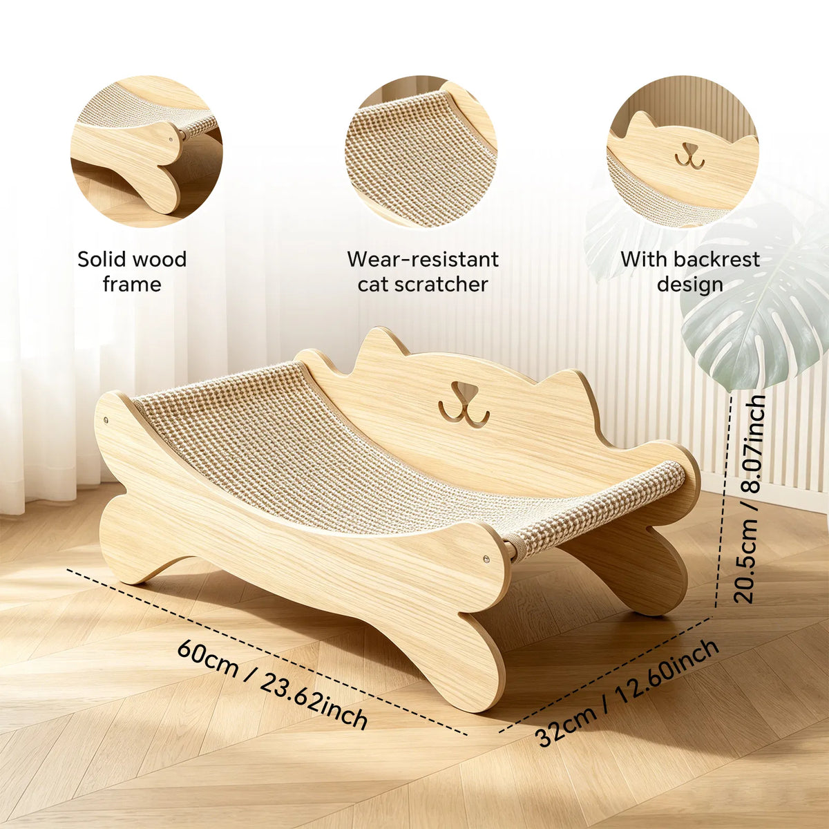 Cat Scratcher Bed with Hammock (Solid Wood Frame)