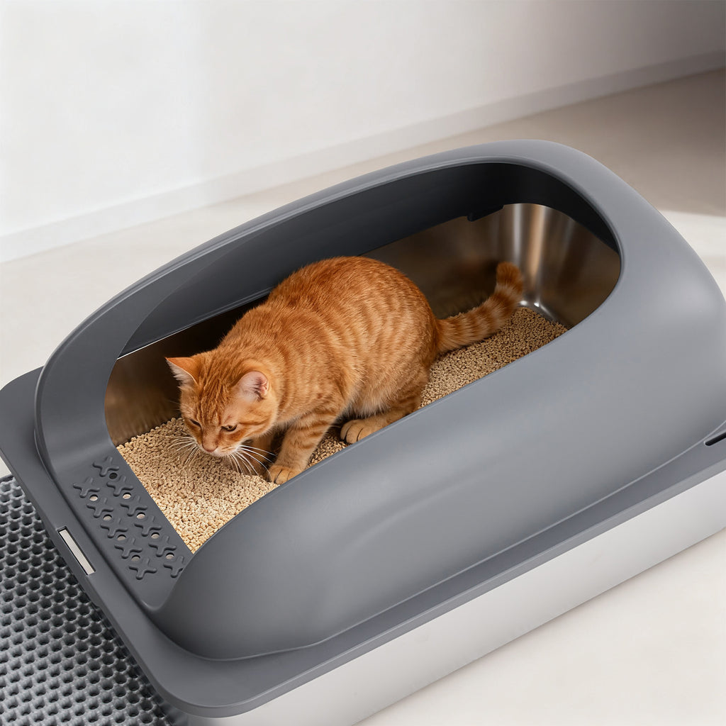 Large Stainless Steel Cat Litter Box with Lid