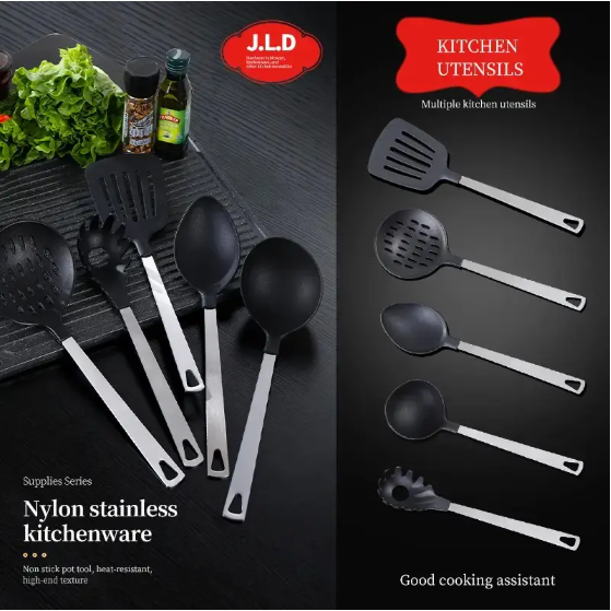 5-Piece Nylon Cooking Utensil Set with Steel Handles