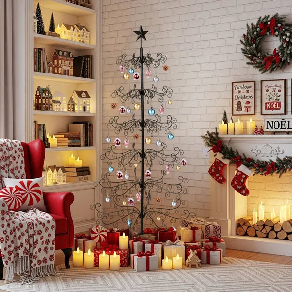 6 ft Black Metal Ornament Display Tree