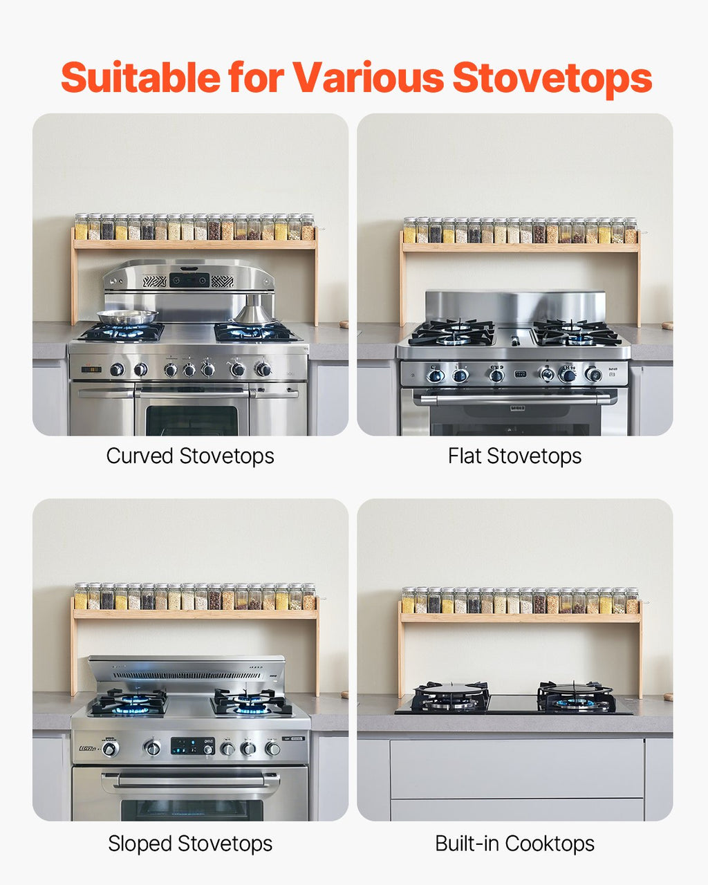Over-the-Stove Bamboo Spice Shelf with 6 Hooks