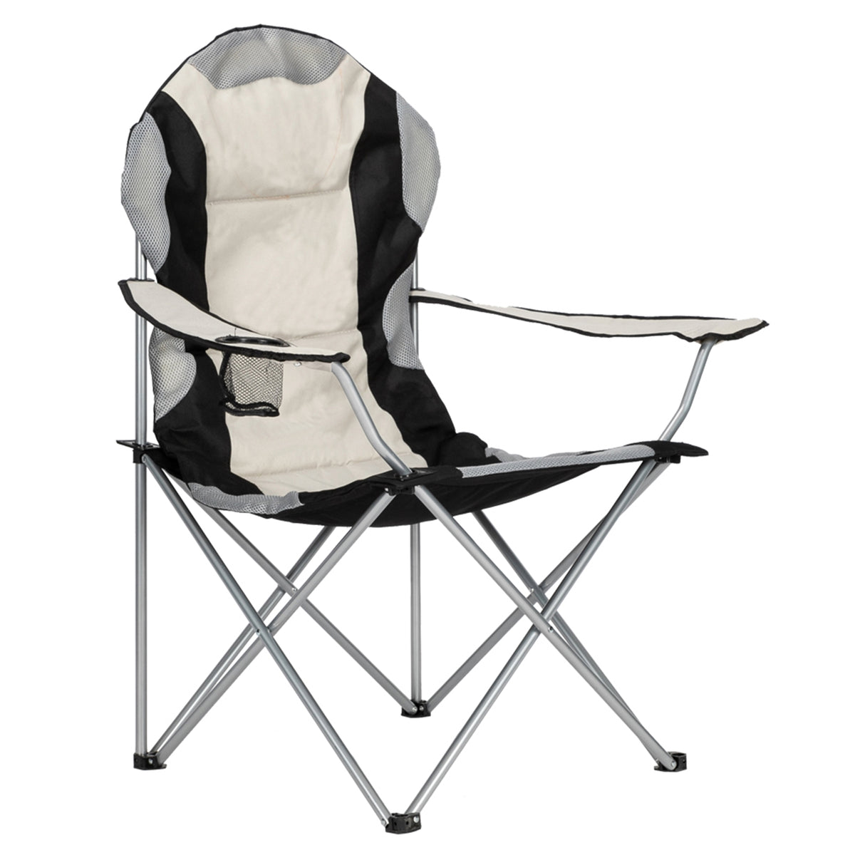 Folding Camping Chair, Iron Frame (Grey / Off-White)